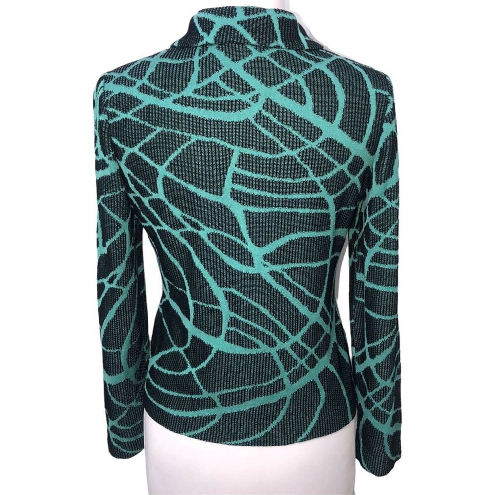 Ming Wang Black and Teal Abstract Print Acrylic Cardigan Sweater XS EUC - Picture 3 of 6